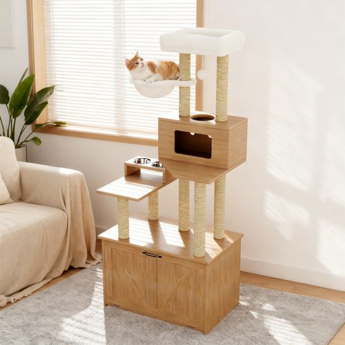 Arbre à Chat Hauteur 173 Cm, Avec Plateforme, Espace Repas, Hamac