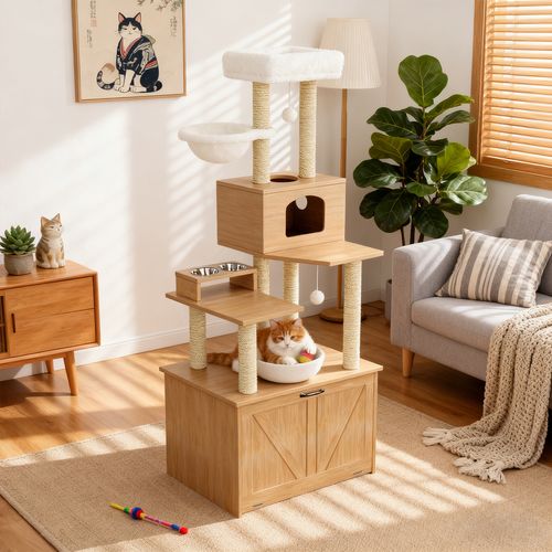 Arbre à Chat Hauteur 173 Cm, Avec Plateforme, Espace Repas, Hamac