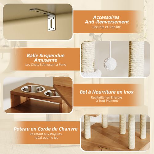 Arbre à Chat Hauteur 173 Cm, Avec Plateforme, Espace Repas, Hamac