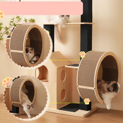 Arbre à Chat Hauteur 152 Cm, Avec 4 Plateforme, 2 Niches, Rouleau Pour Chat