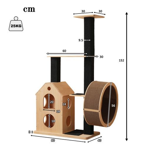 Arbre à Chat Hauteur 152 Cm, Avec 4 Plateforme, 2 Niches, Rouleau Pour Chat