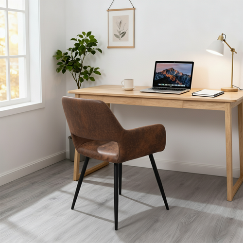 Chaise De Bureau Confortable Assise Rembourrée Style Scandinave Pieds Métal Marron