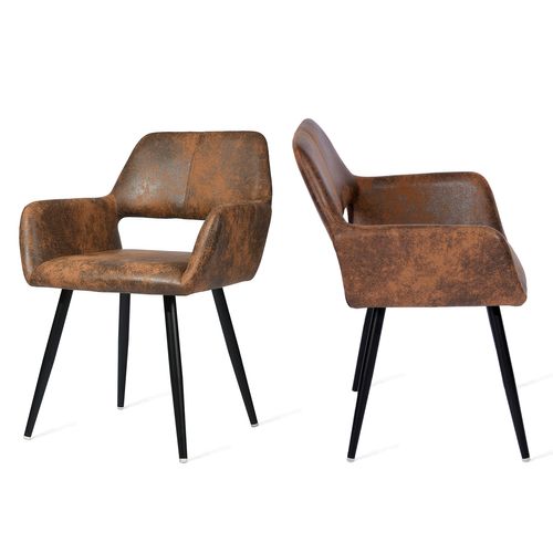 Chaise De Bureau Confortable Assise Rembourrée Style Scandinave Pieds Métal Marron