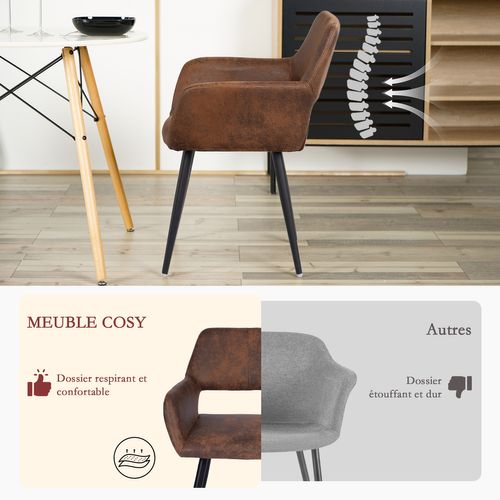 Chaise De Bureau Confortable Assise Rembourrée Style Scandinave Pieds Métal Marron