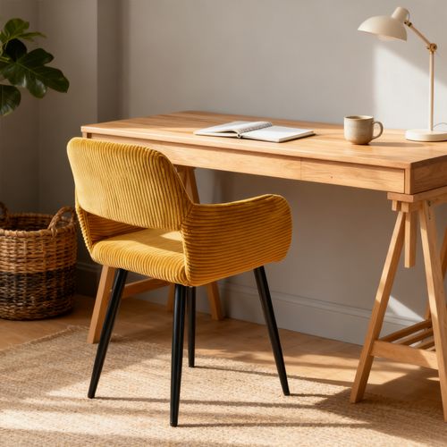 Chaise De Bureau Scandinave Assise Rembourrée Tissu Côtelé Pieds Métal Jaune