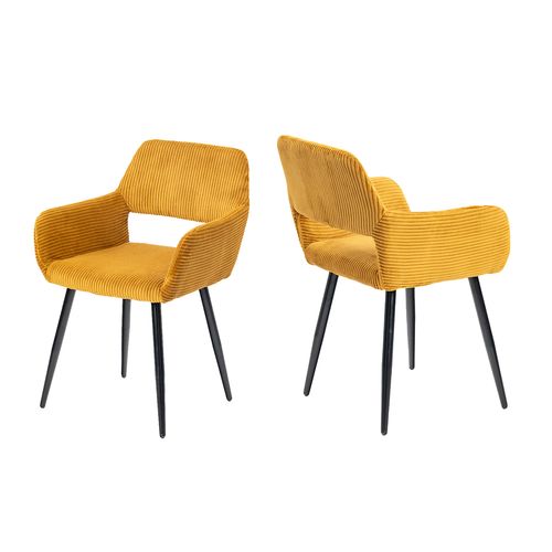 Chaise De Bureau Scandinave Assise Rembourrée Tissu Côtelé Pieds Métal Jaune