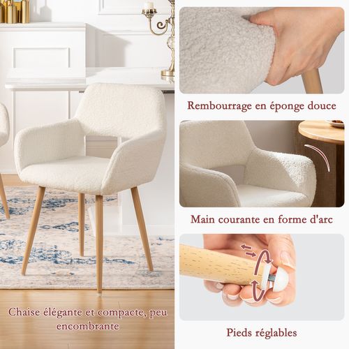 Chaise De Bureau Scandinave Assise Rembourrée Tissu Laine Pieds Bois Beige