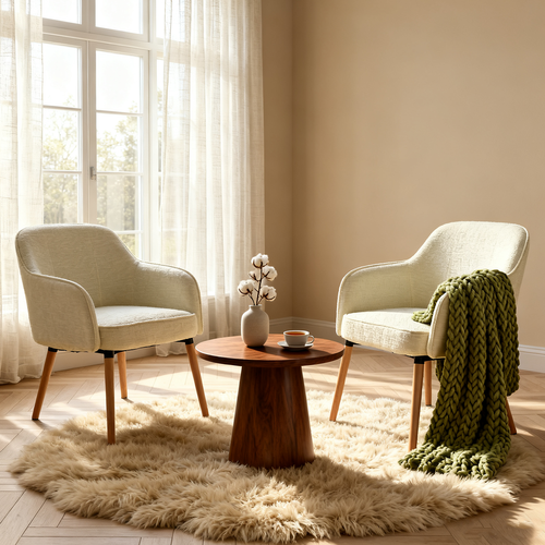 Lot De 2 Fauteuils Scandinaves En Tissu Caramel Avec Pieds Métal