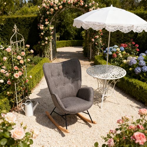 Lot De 2 Fauteuils à Bascule De Jardin Scandinaves - Tissu Gris Foncé Et Pieds Métal