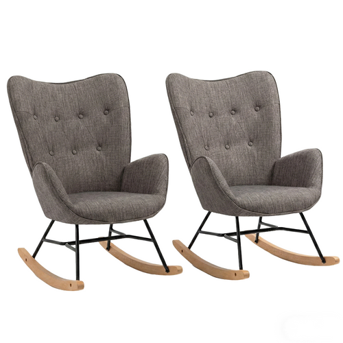 Lot De 2 Fauteuils à Bascule De Jardin Scandinaves - Tissu Gris Foncé Et Pieds Métal
