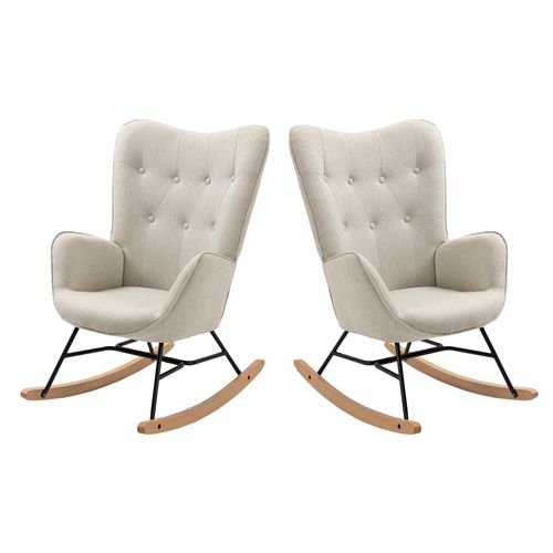 Lot De 2 Fauteuils à Bascule De Jardin - Tissu Beige Intemporel Et Pieds Métal