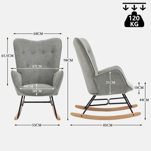 Lot De 2 Fauteuils à Bascule De Jardin - Tissu Gris Clair Design Moderne