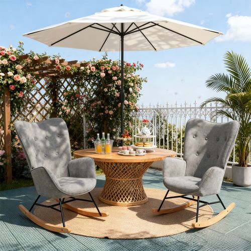 Lot De 2 Fauteuils à Bascule De Jardin - Tissu Gris Clair Design Moderne