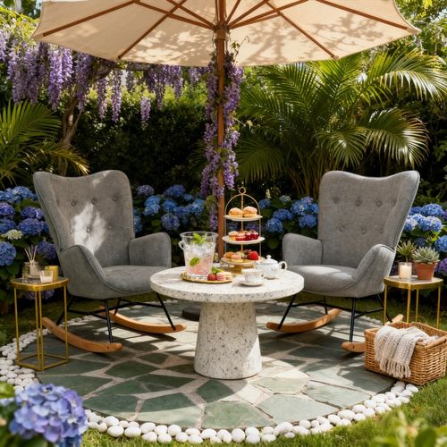 Lot De 2 Fauteuils à Bascule De Jardin - Tissu Gris Clair Design Moderne