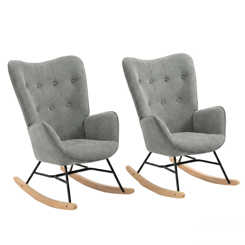 Lot De 2 Fauteuils à Bascule De Jardin - Tissu Gris Clair Design Moderne