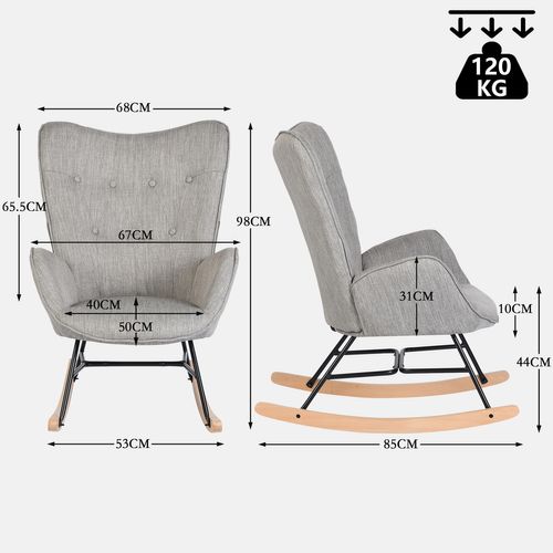 Chaise à Bascule De Jardin Scandinave - Tissu Gris Clair Pour Extérieur Abrité