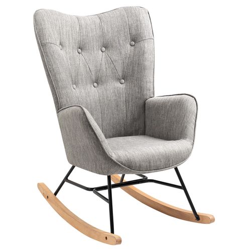 Chaise à Bascule De Jardin Scandinave - Tissu Gris Clair Pour Extérieur Abrité