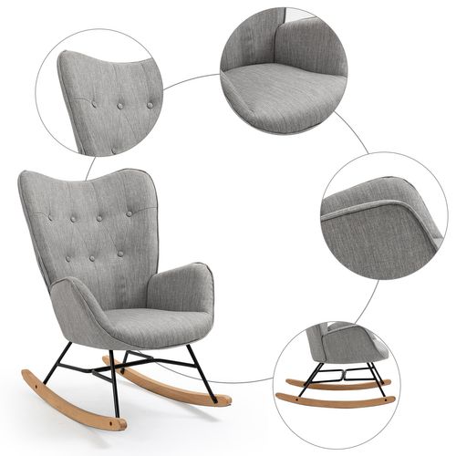 Chaise à Bascule De Jardin Scandinave - Tissu Gris Clair Pour Extérieur Abrité