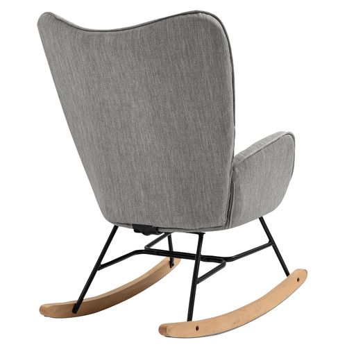 Lot De 2 Fauteuils à Bascule De Jardin Scandinaves - Tissu Gris Et Pieds Bois Métal