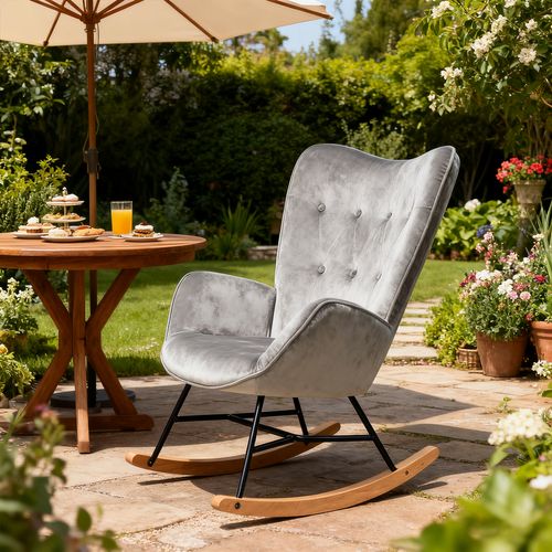 Fauteuil à Bascule De Jardin En Velours Gris - Style Scandinave Cocooning
