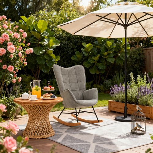 Fauteuil De Jardin à Bascule Relax - Tissu Gris Souple Ergonomique