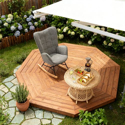 Fauteuil De Jardin à Bascule Relax - Tissu Gris Souple Ergonomique