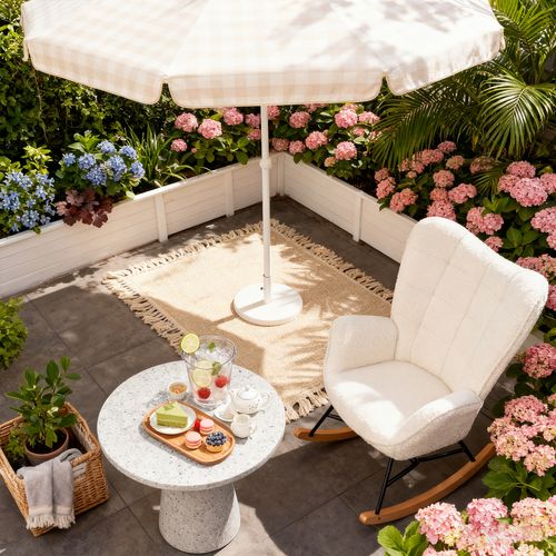 Fauteuil à Bascule De Jardin Cocooning - Tissu Bouclette Beige Naturel