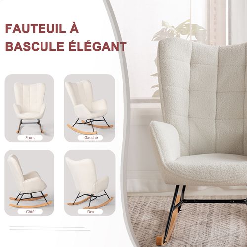 Fauteuil à Bascule De Jardin Cocooning - Tissu Bouclette Beige Naturel