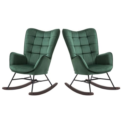 Lot De 2 Fauteuils à Bascule De Jardin - Velours Vert Pour Extérieur Abrité