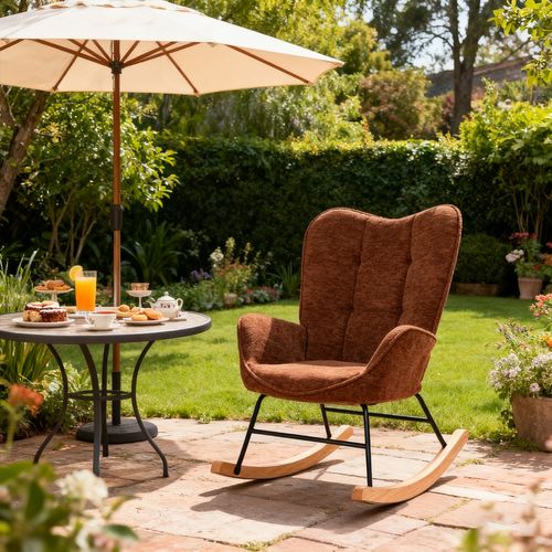 Fauteuil De Jardin à Bascule Confort – Tissu Rouge Profond Avec Pieds En Métal