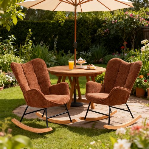 Fauteuil De Jardin à Bascule Confort – Tissu Rouge Profond Avec Pieds En Métal