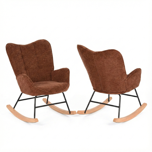 Fauteuil De Jardin à Bascule Confort – Tissu Rouge Profond Avec Pieds En Métal