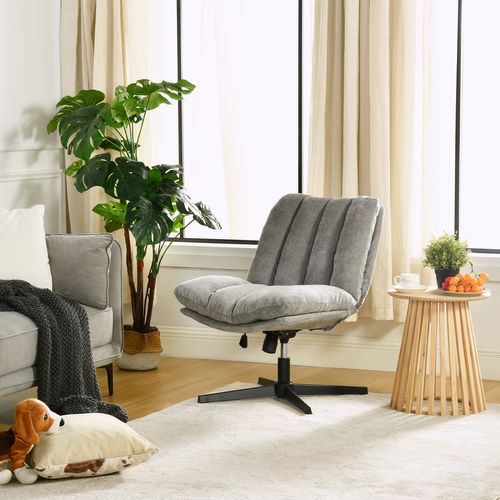 Fauteuil Salon Pivotant Sur 360°, Réglable En Hauteur, Sans Accoudoirs, En Tissu Chenille, Gris
