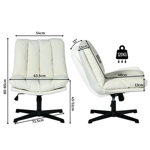 Fauteuil Salon Pivotant Sur 360°, Réglable En Hauteur, Sans Accoudoirs, En Tissu Chenille, Beige