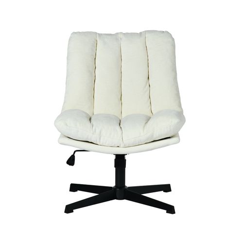 Fauteuil Salon Pivotant Sur 360°, Réglable En Hauteur, Sans Accoudoirs, En Tissu Chenille, Beige
