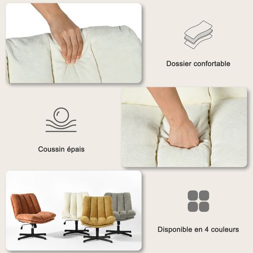 Fauteuil Salon Pivotant Sur 360°, Réglable En Hauteur, Sans Accoudoirs, En Tissu Chenille, Beige