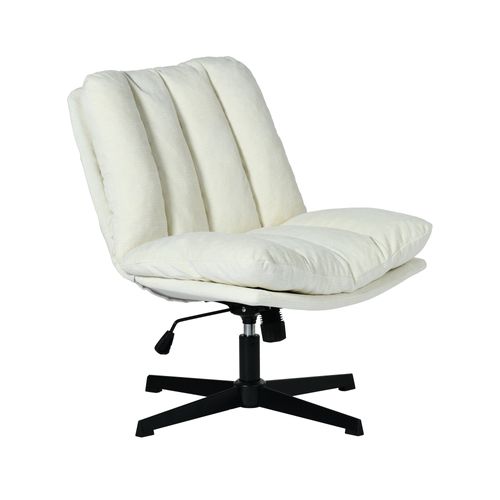 Fauteuil Salon Pivotant Sur 360°, Réglable En Hauteur, Sans Accoudoirs, En Tissu Chenille, Beige
