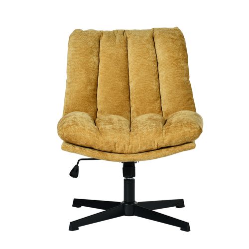 Fauteuil Salon Pivotant Sur 360°, Réglable En Hauteur, Sans Accoudoirs, En Tissu Chenille, Jaune