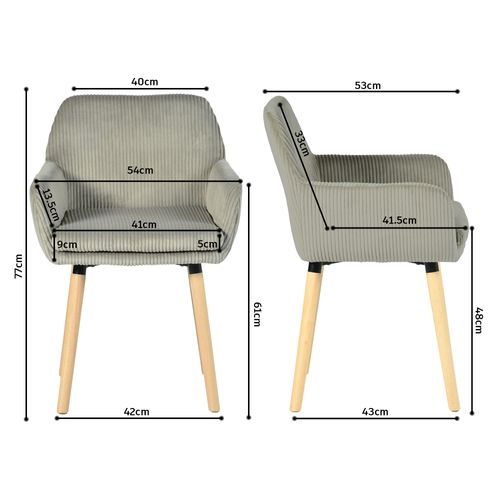 Lot De 2 Chaises De Salle à Manger Scandinave Rembourrée En Velours Côtelé, Pieds En Bois, Gris