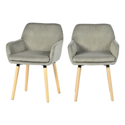 Lot De 2 Chaises De Salle à Manger Scandinave Rembourrée En Velours Côtelé, Pieds En Bois, Gris