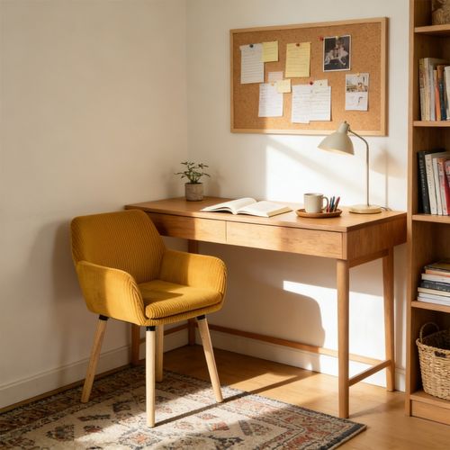 Lot De 2 Chaises De Salle à Manger Scandinave Rembourrée En Velours Côtelé, Pieds En Bois, Jaune