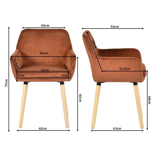 Lot De 4 Chaises De Salle à Manger Scandinave Rembourrée En Velours Côtelé, Pieds En Bois, Rouge