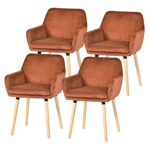 Lot De 4 Chaises De Salle à Manger Scandinave Rembourrée En Velours Côtelé, Pieds En Bois, Rouge