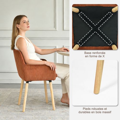 Lot De 4 Chaises De Salle à Manger Scandinave Rembourrée En Velours Côtelé, Pieds En Bois, Rouge