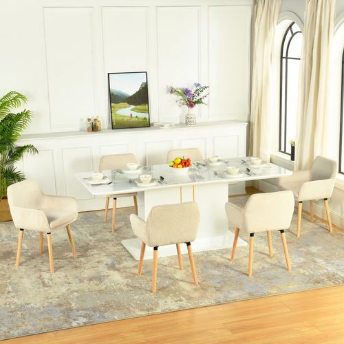 Lot De 6 Chaises De Salle à Manger Scandinave Rembourrée En Velours Côtelé, Pieds En Bois, Beige