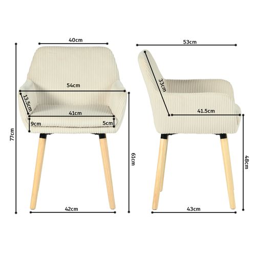 Lot De 6 Chaises De Salle à Manger Scandinave Rembourrée En Velours Côtelé, Pieds En Bois, Beige