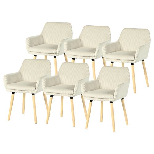 Lot De 6 Chaises De Salle à Manger Scandinave Rembourrée En Velours Côtelé, Pieds En Bois, Beige
