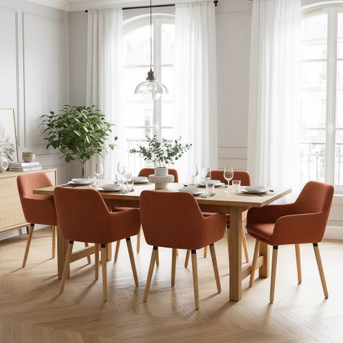 Lot De 6 Chaises De Salle à Manger Scandinave Rembourrée En Velours Côtelé, Pieds En Bois, Rouge