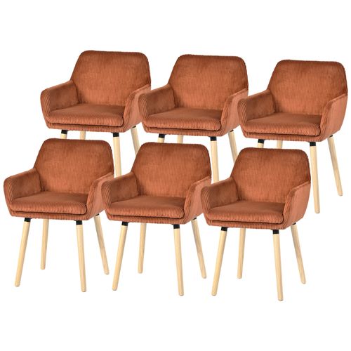Lot De 6 Chaises De Salle à Manger Scandinave Rembourrée En Velours Côtelé, Pieds En Bois, Rouge