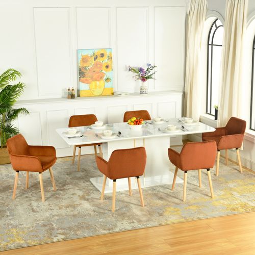 Lot De 6 Chaises De Salle à Manger Scandinave Rembourrée En Velours Côtelé, Pieds En Bois, Rouge